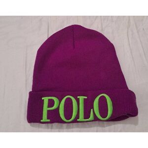 Polo ralph lauren womens wool cashmere winter beanie hat Magenta Neon Green